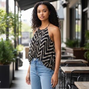 Milly Black silk chiffon abstract print camisole top size 6